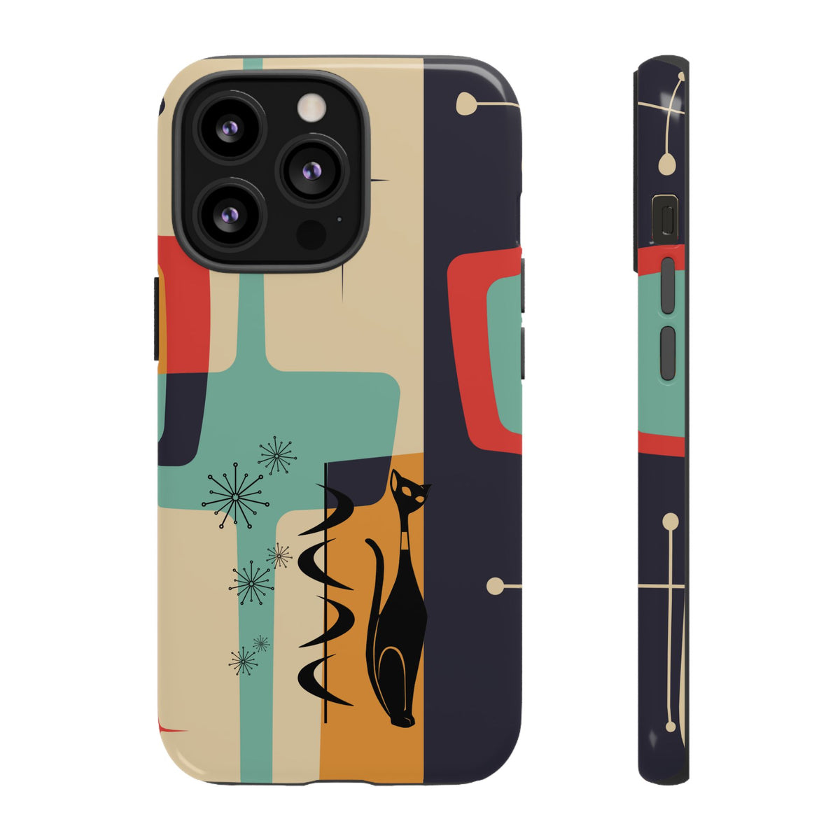 Mid Century Modern, Geometric, Atomic Cat Groovy Smart Phones Tough Phone Cases
