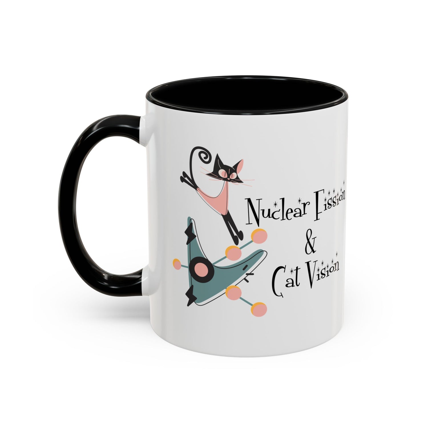 Atomic Cat Coffee Tea Mug, Mid Century Modern Boomerang, Space Age Atomic Drinkware For Cat And Coffee Lovers - Mid Century Modern Gal