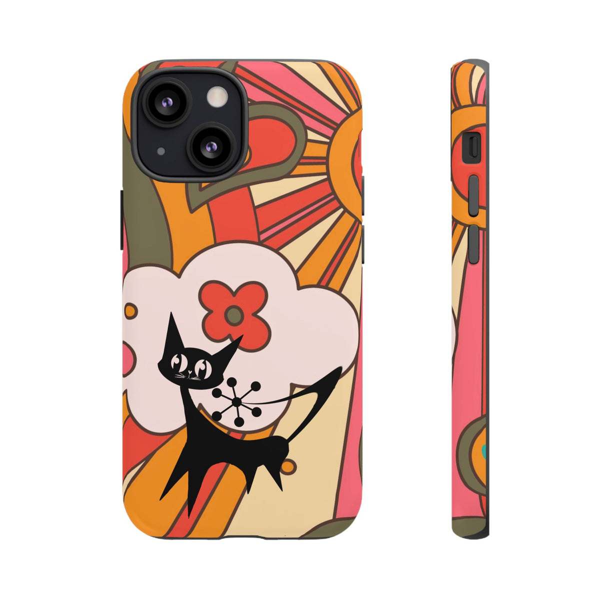 Atomic Cat, Retro Sunburst, Groovy Mod Smart Phone Tough Phone Cases - Mid Century Modern Gal