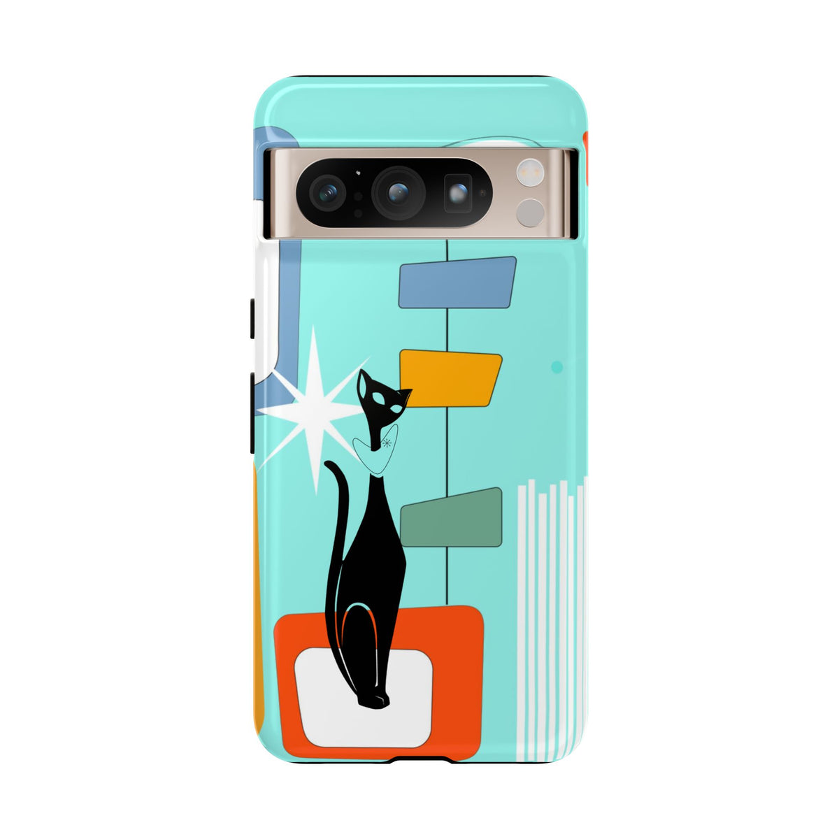 Atomic Cat, Mid Mod Aqua Blue, Geometric, Samsung, Google Pixel, Apple iPhone Tough Cases