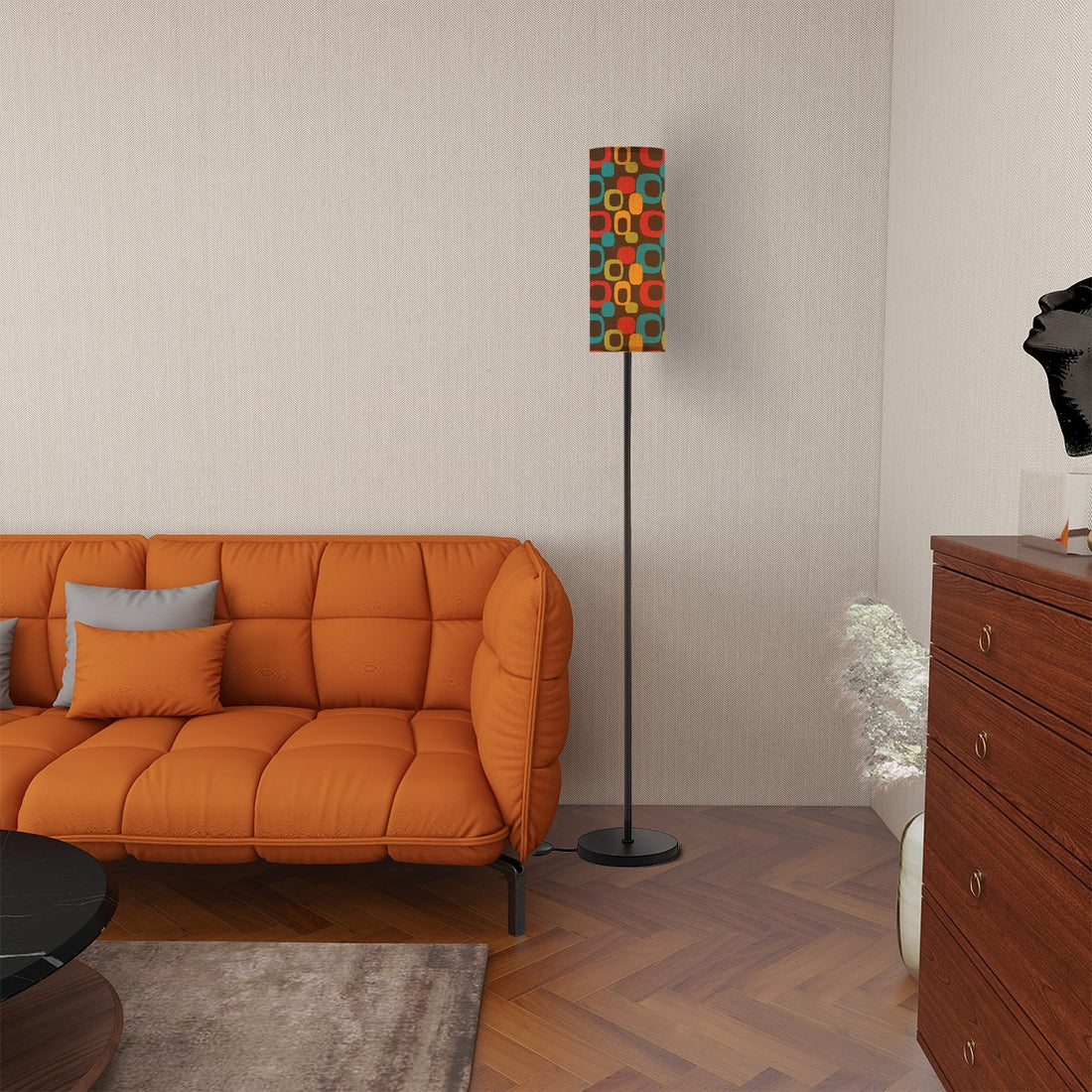 Mid Century Modern Brown Groovy Geometric Desig Slim Floor Lamp - Mid Century Modern Gal
