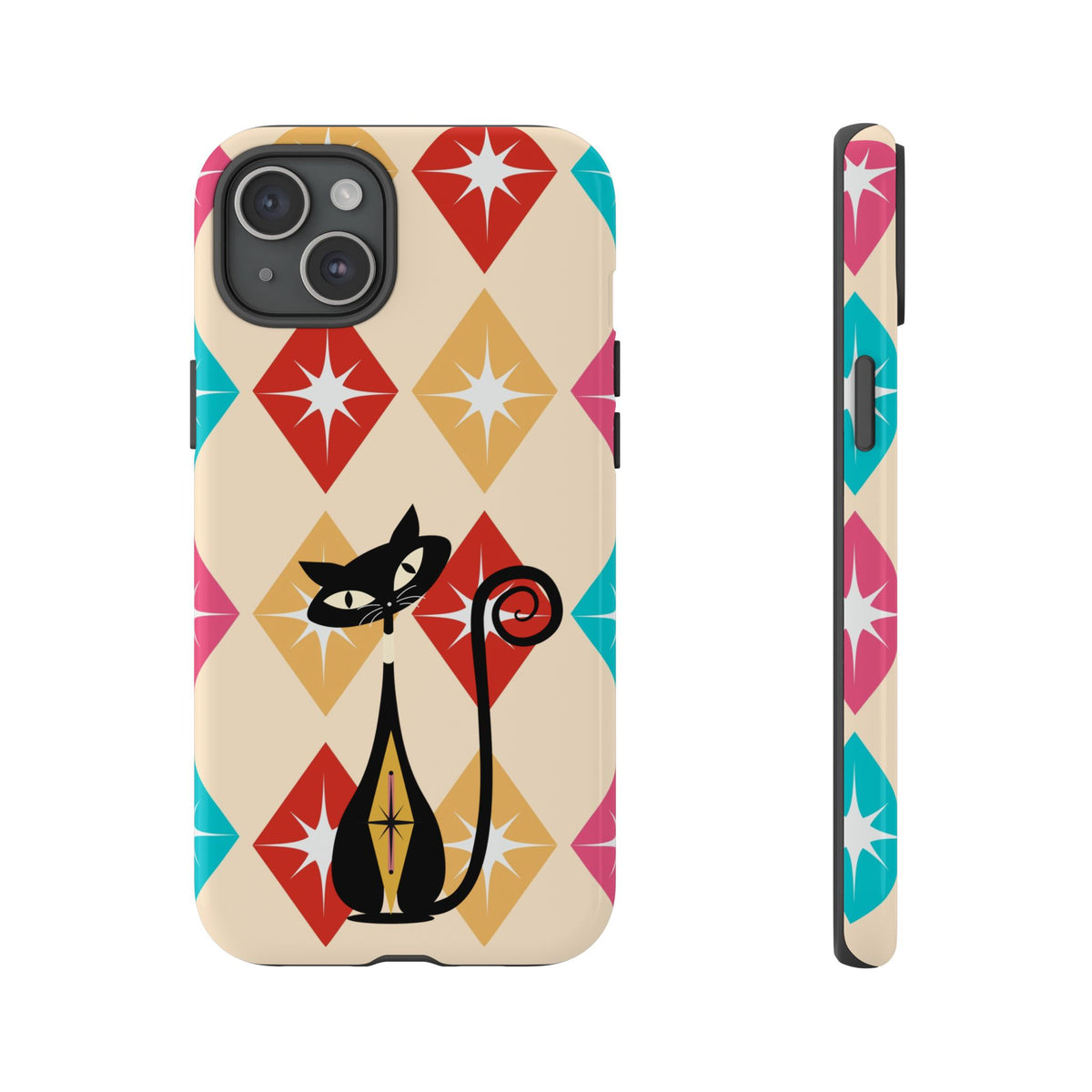 Mid Century Modern Atomic Cat, Atomic 50s Diamonds Retro Phone Tough Cases - Mid Century Modern Gal