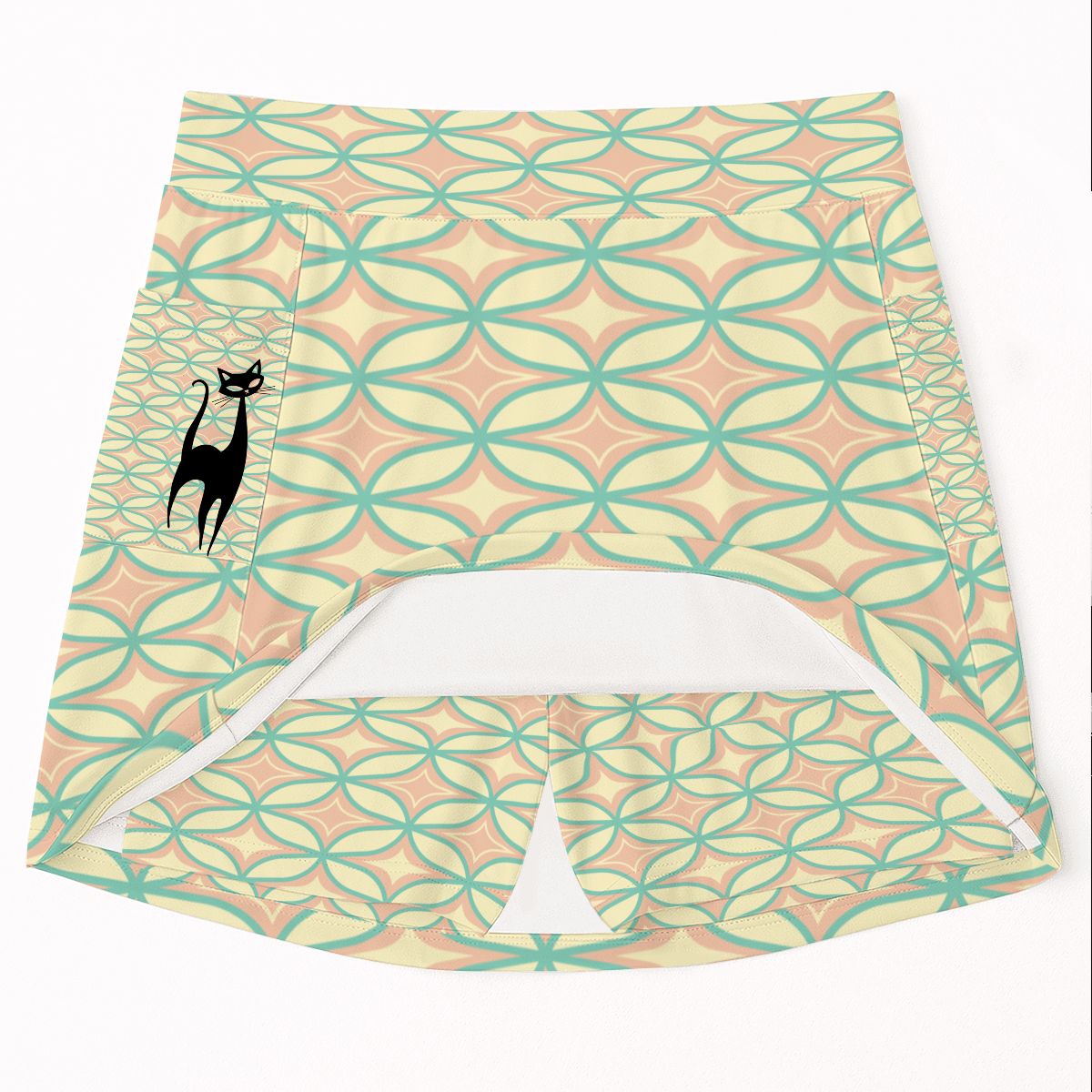 Retro Atomic Women's Tennis Skort With Pockets, Kitschy Cat, Diamnd Starburst Mod Skort - Mid Century Modern Gal