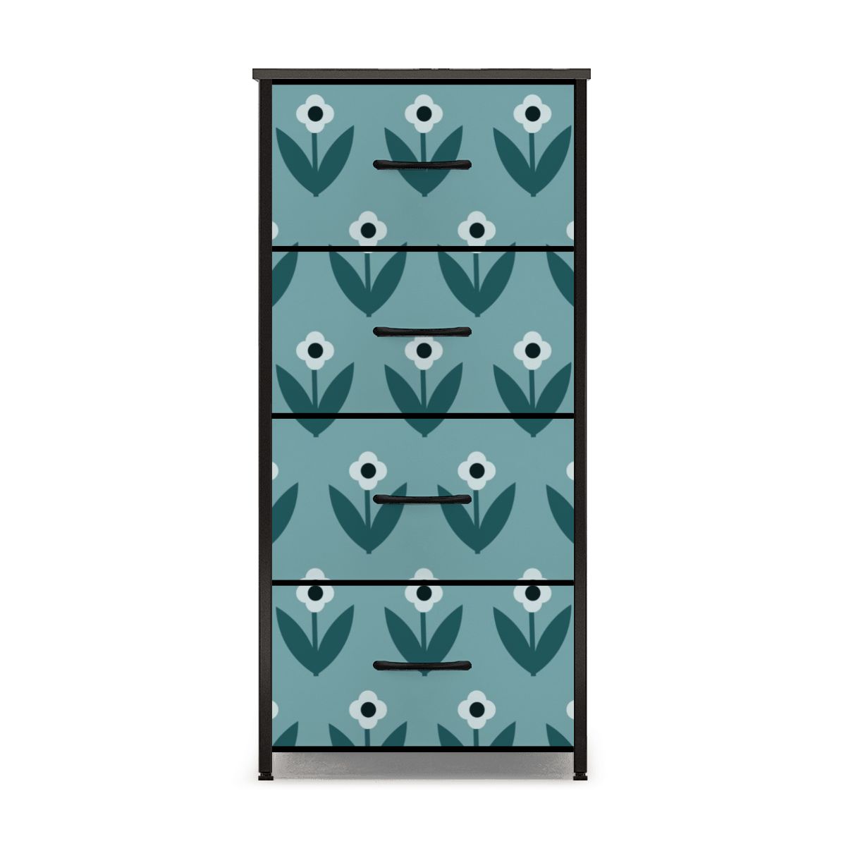 Scandinavian Teal Floral Mid Century Modern 4-Drawer Dresser - Mid Century Modern Gal