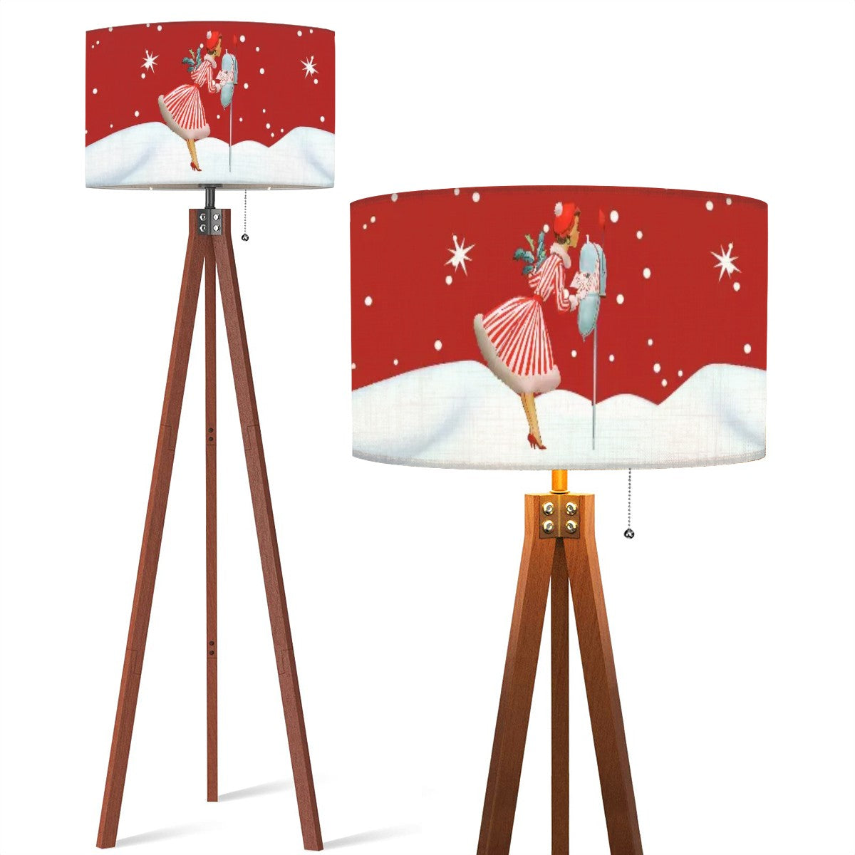 Christmas Lampshade, Kitschy Vintage Retro Red 50s Gal Tripod Floor Lamp Shade ONLY