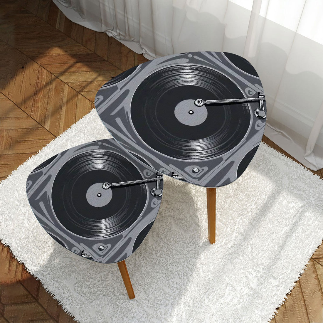 Retro Vinyl Record, Mid Mod Music Room, Livingroom Mid Century Modern Nesting Tables - Mid Century Modern Gal