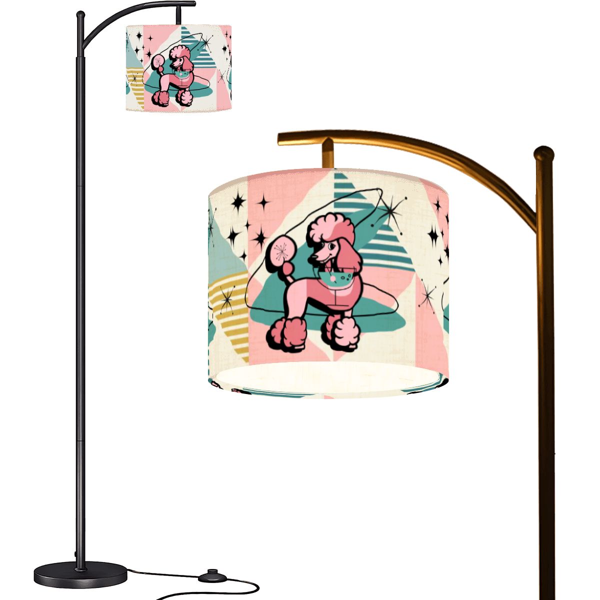 Mid Century Modern Kitschy Poodle Pink Mid Mod Retro Arc Floor Lamp - Mid Century Modern Gal