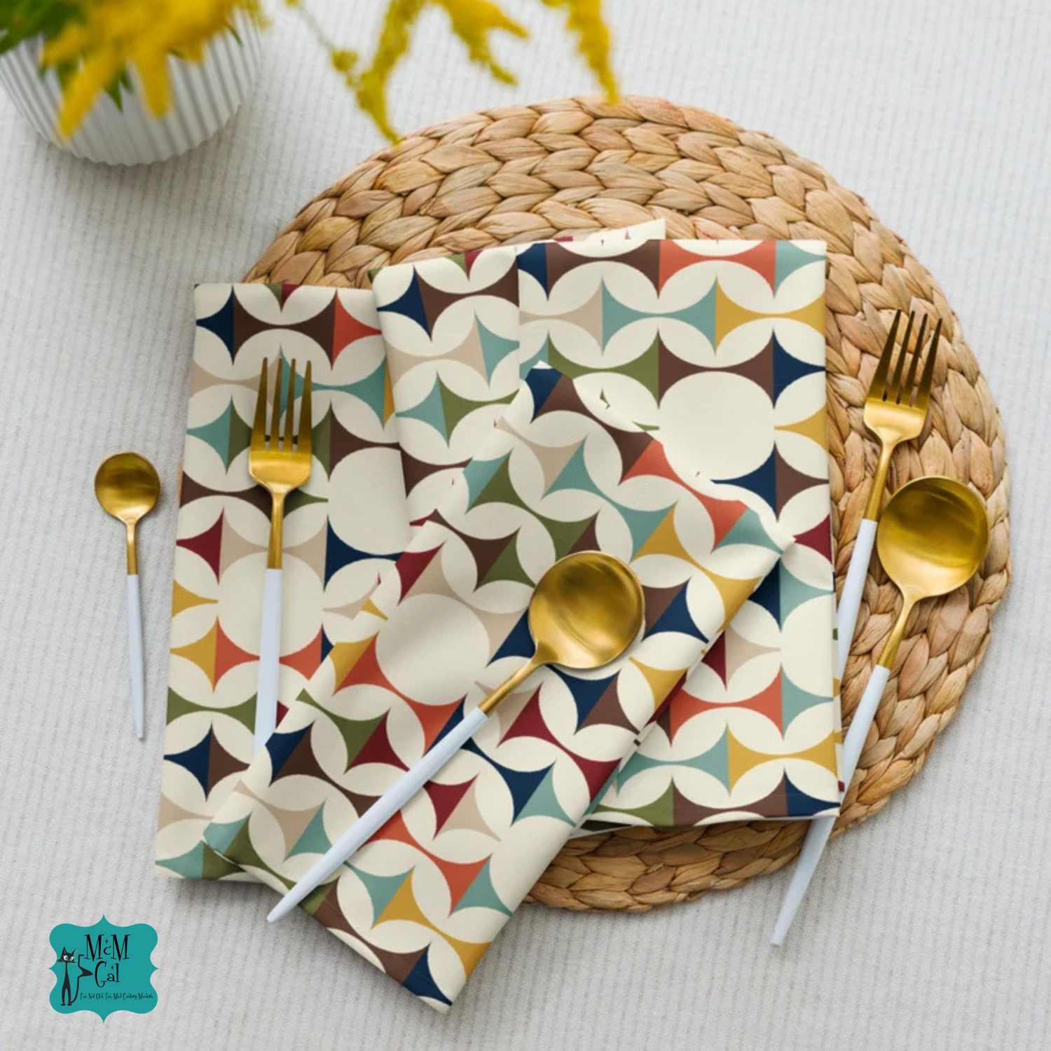 Scandinavian Designed Mid Mod Geometric Pattern Napkins - Set of 4 - Stylish Table Decor for Entertaining - Mid Century Modern Gal