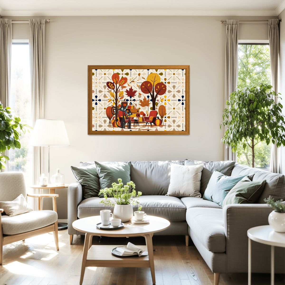 Atomic Cat Wooden Jigsaw Puzzle In Modern Scandinavian Floral Harvest Decor - Mid Century Modern Gal