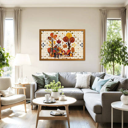 Atomic Cat Wooden Jigsaw Puzzle In Modern Scandinavian Floral Harvest Decor - Mid Century Modern Gal