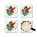 Mid Century Modern Christmas Coaster, Gay Male Couple Kitschy 50's Designed Corkwood Coaster Set