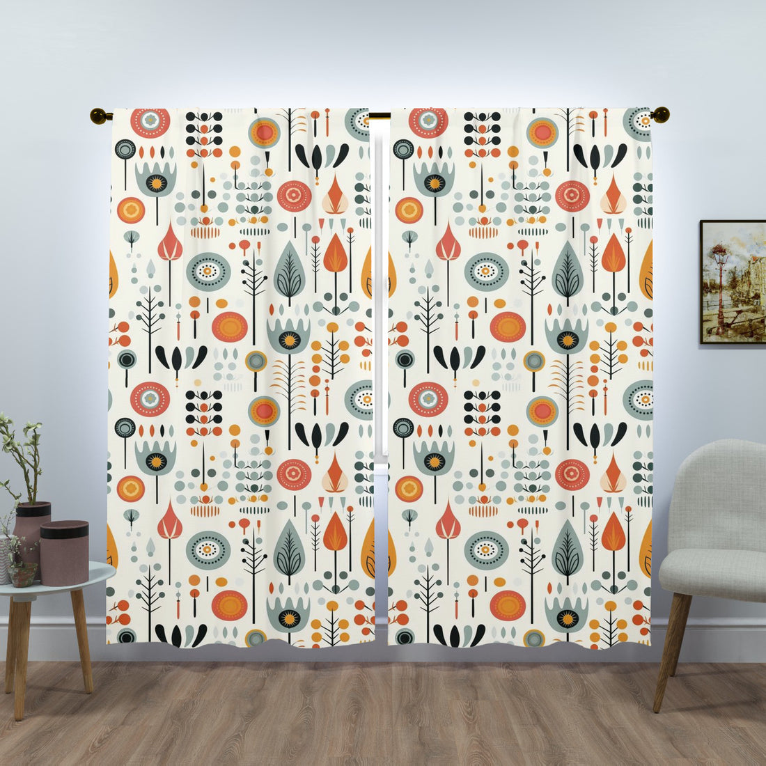 Mid Century Modern Scandinavian Floral, Mod Retro Opaque Window Curtains - Mid Century Modern Gal