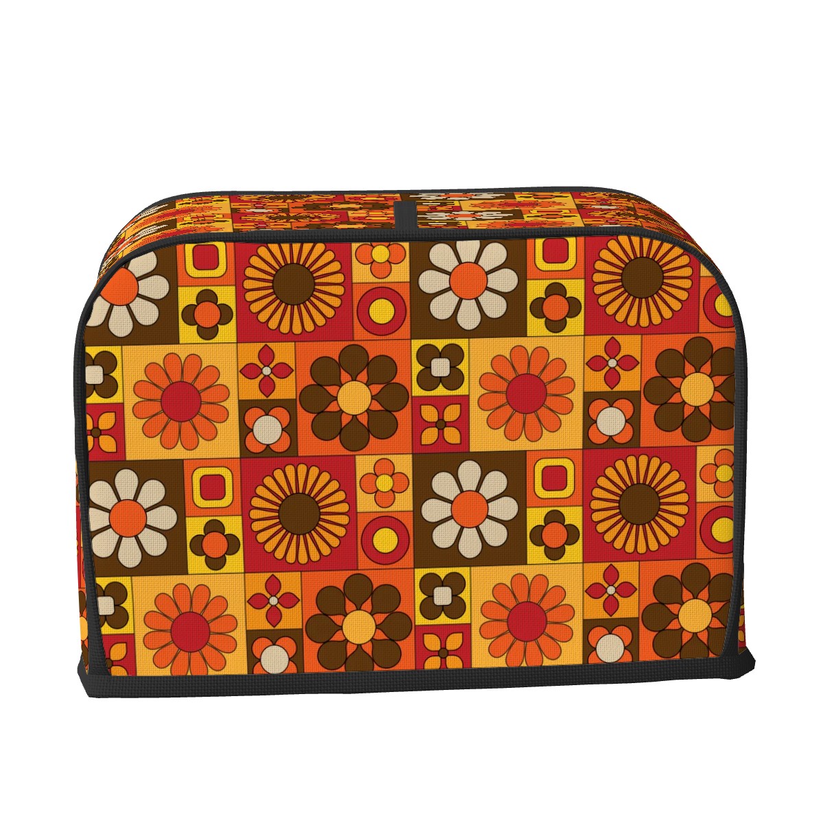 Retro 70s Flower Power Groovy Orange Brown Yellow Floral Mod 2 Slice Toaster Cover - Mid Century Modern Gal