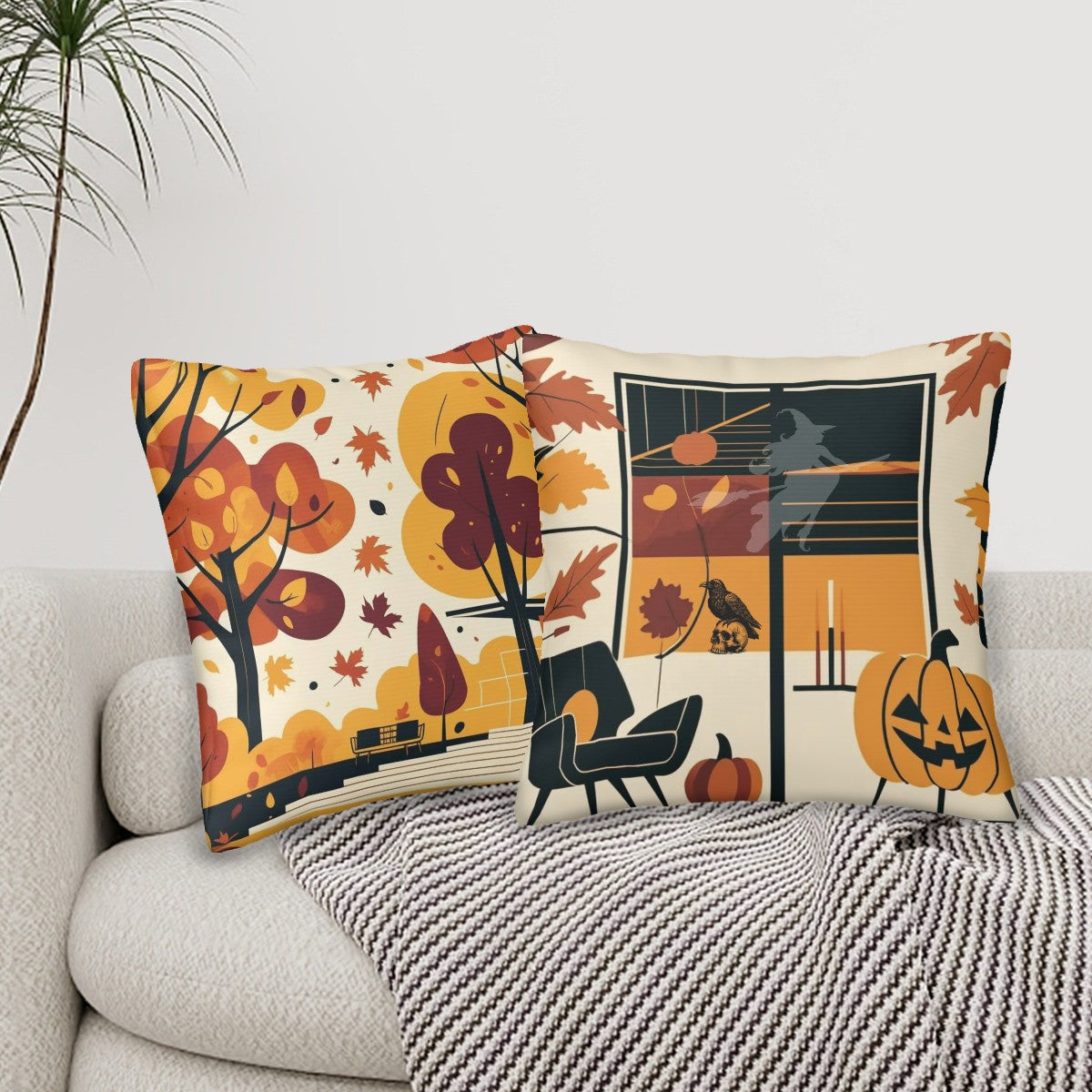 Mid Century Modern Scandinavian Fall, Halloween Golden Yellow, Black Orange Pillow Covers ONLY - Mid Century Modern Gal