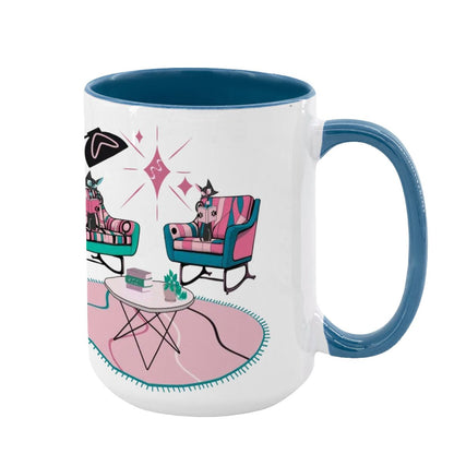 Atomic Reading Cats, Kitschy Mid Century Modern Large Colorful Mug (15oz) - Mid Century Modern Gal