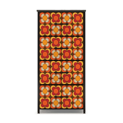 Groovy MCM Orange, Brown Yellow Burnt Red Retro Floral 70s Mid Mod 4-Drawer Dresser - Mid Century Modern Gal