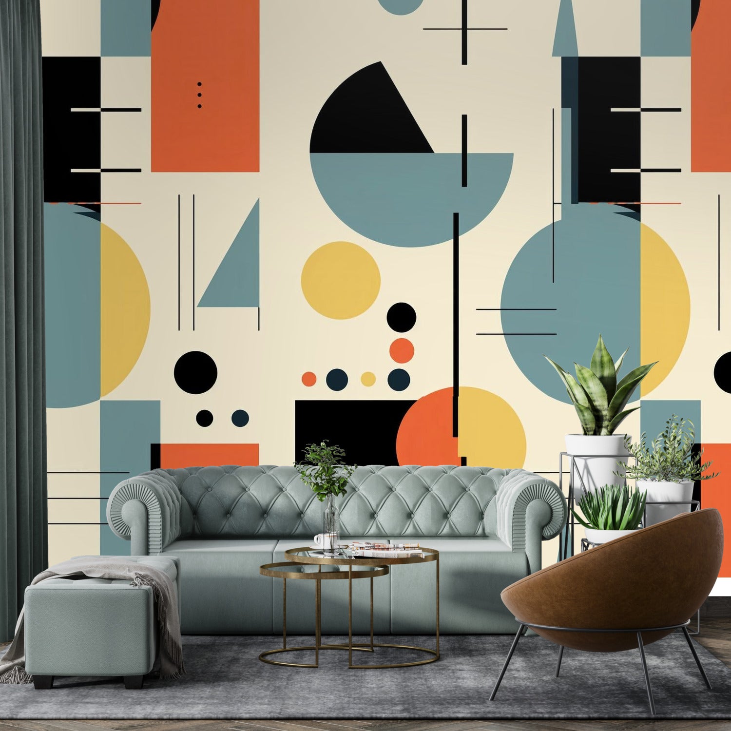 Mid Century Modern Bauhaus Geometric Designed Peel And Stick Wall Murals