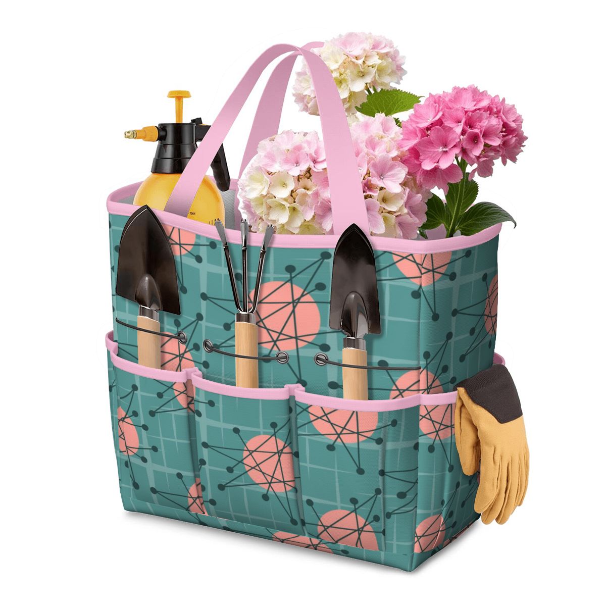 Mid Century Modern Atomic Starburst Teal Pink Garden Tool Bag - Mid Century Modern Gal