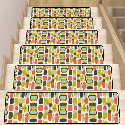 Mid Century Modern Multi Colored Retro Mod Geometric Designed Non Slip Carpet for Stairs Treads