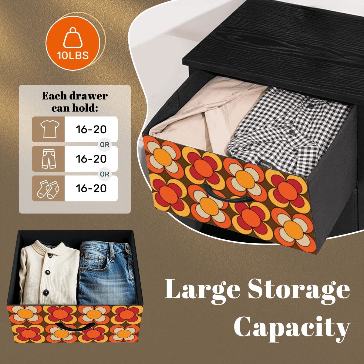 Groovy MCM Orange, Brown Yellow Burnt Red Retro Floral 70s Mid Mod 4-Drawer Dresser - Mid Century Modern Gal