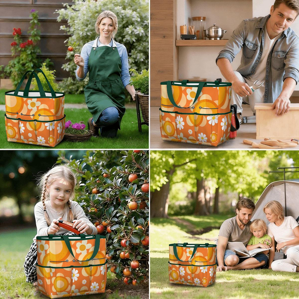 Flower Power Orange Groovy Mod Garden Tool Bag