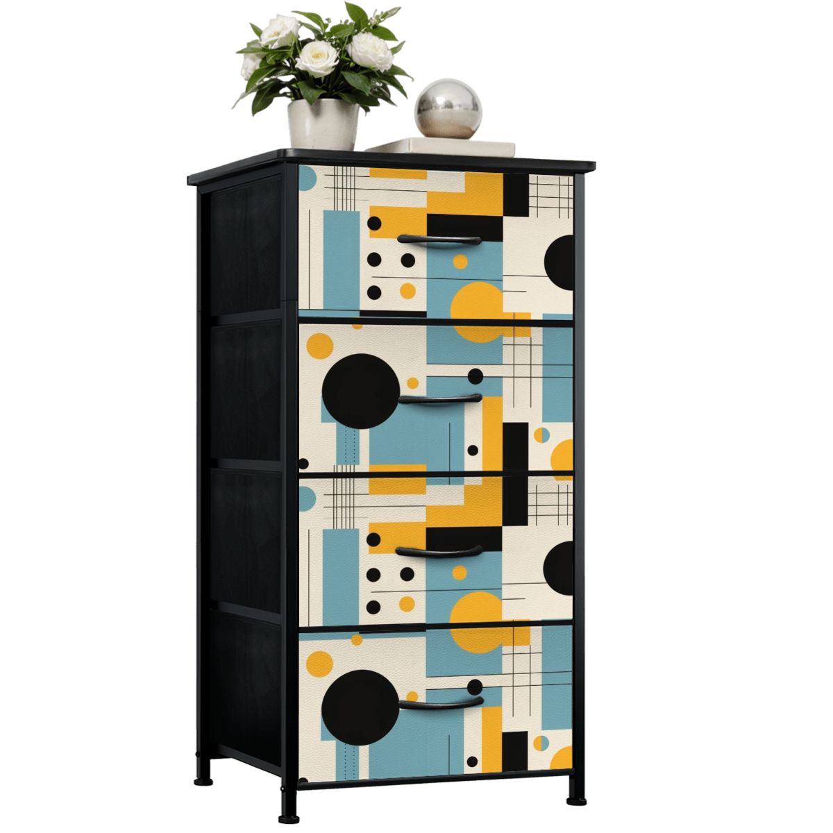 Bauhaus Mid Century Modern Geometric Blue Yellow 4-Drawer Dresser - Mid Century Modern Gal