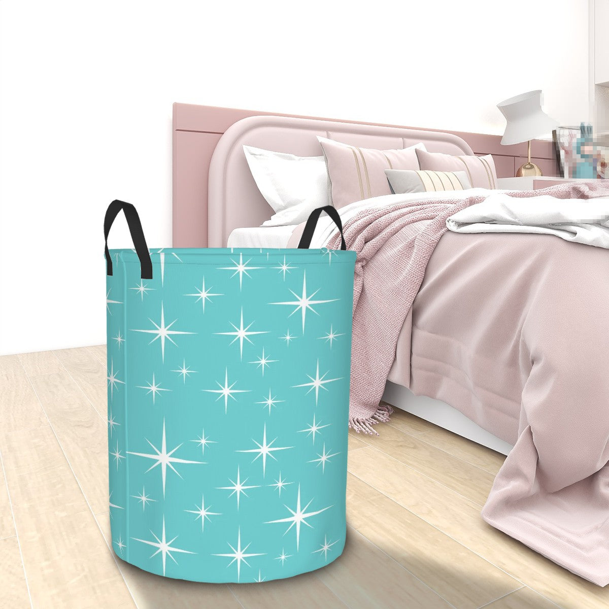 Mid Century Modern Starburst Aqua Circular Laundry Basket - Mid Century Modern Gal
