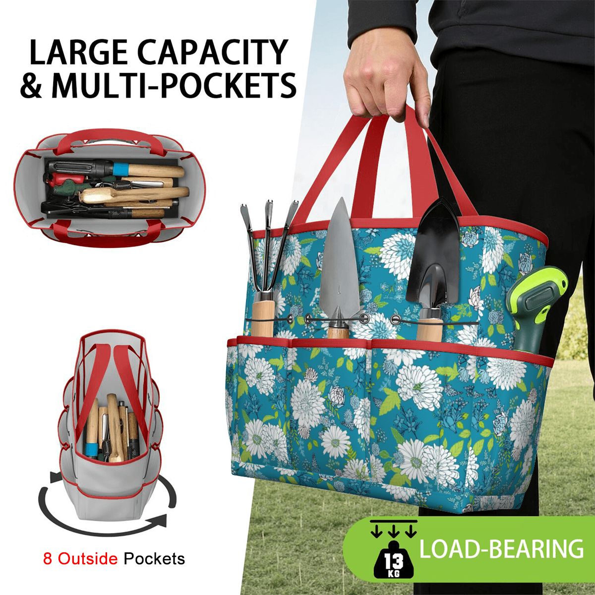 Chinoiserie Floral Teal Green White Elegant Garden Tool Bag