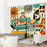 Mid Century Modern Kitschy Quirky Smart Cats, Retro Hanging Room Divider 12 pcs - Mid Century Modern Gal