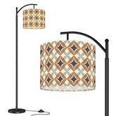 Mid Century Modern Interlocking Geometric, Terracotta Sage Charcoal Arc Floor Lamp - Mid Century Modern Gal