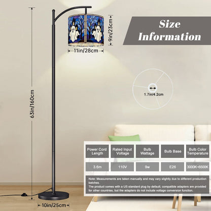 Halloween Stained Glass Style Ghost Haunted House Arc Floor Lamp