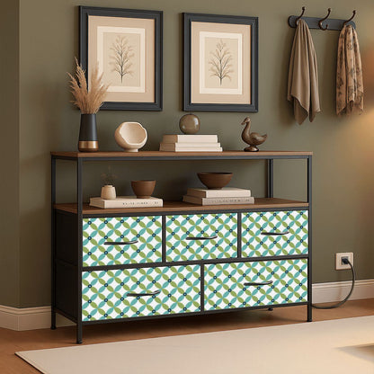 Mid Century Modern Atomic Blue, Green TV Stand Media Console - Mid Century Modern Gal