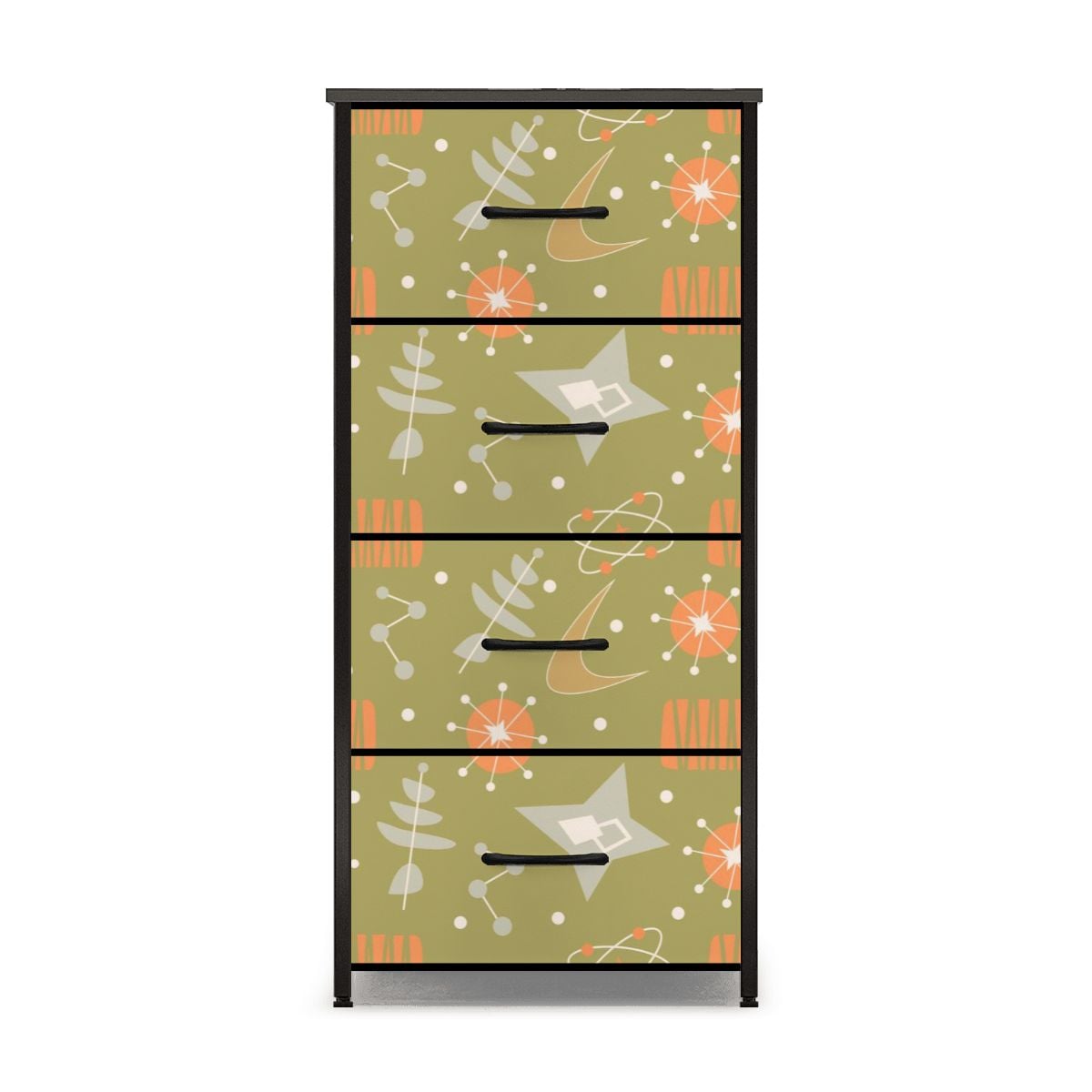 Atomic Starburst Green Orange Boomerang Space Age MCM 4-Drawer Dresser - Mid Century Modern Gal