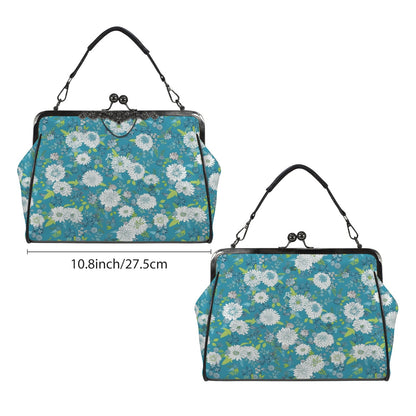 Chinoiserie Floral Teal Green White Elegant Kisslock Crossbody Purse - Mid Century Modern Gal