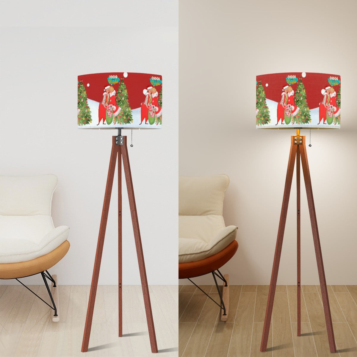 Kitschy Retro Holiday Red, Vintage Christmas Couple Tripod Floor Lamp Shade ONLY