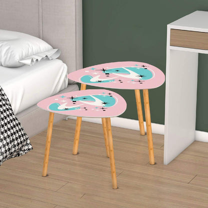 Atomic 50s Pink, Aqua Boomerang Mid Century Modern Nesting Tables Set of 2 (Made in USA) - Mid Century Modern Gal