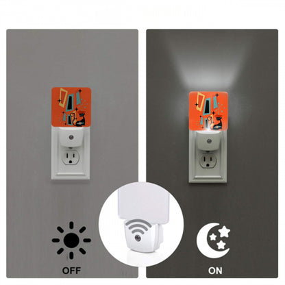 Atomic Cat Mid Century Modern Sinatra Orange Geometric Retro LED Night Light Set of 2 - Mid Century Modern Gal