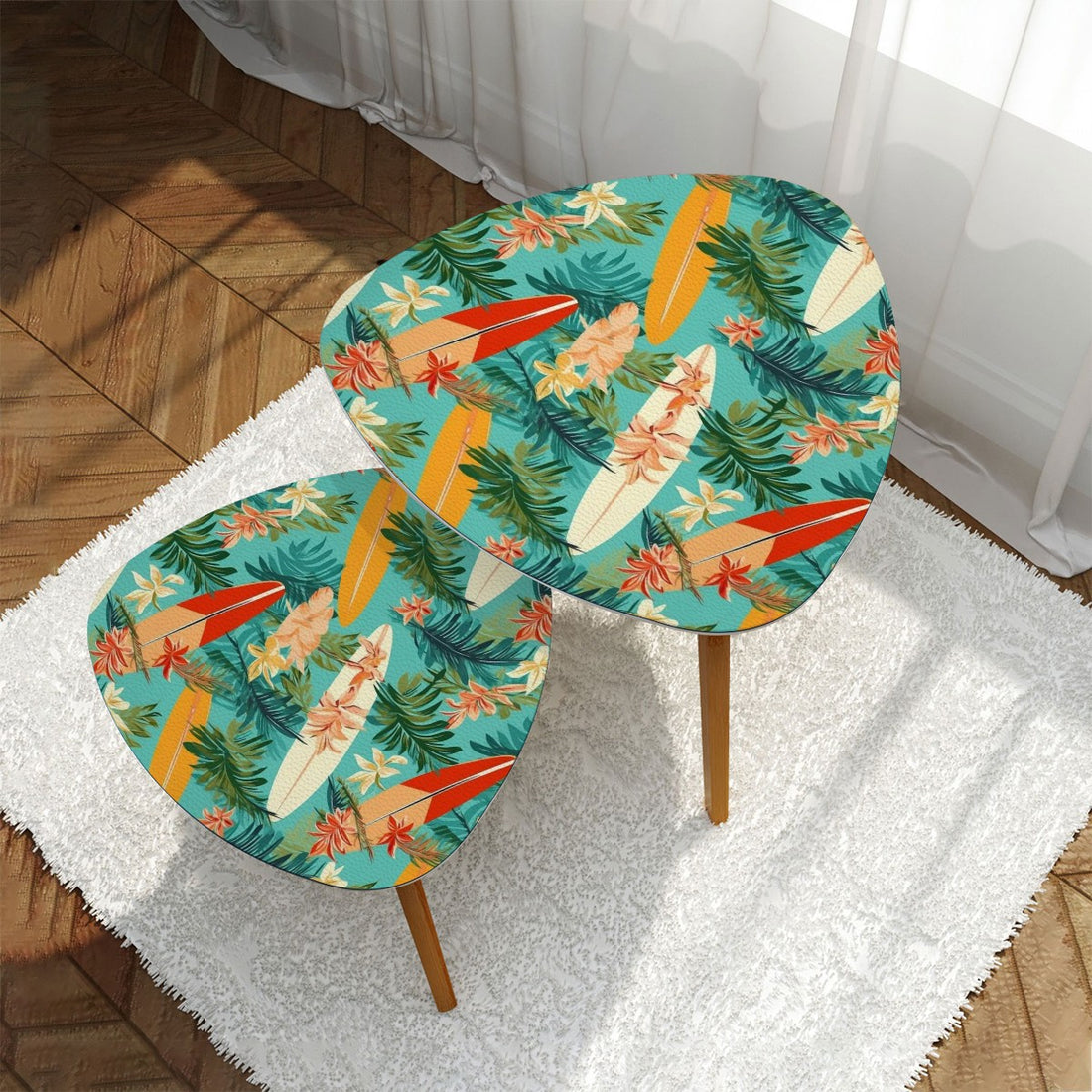 Mid Century Modern Retro Polynesian Surf Board Nesting Tables