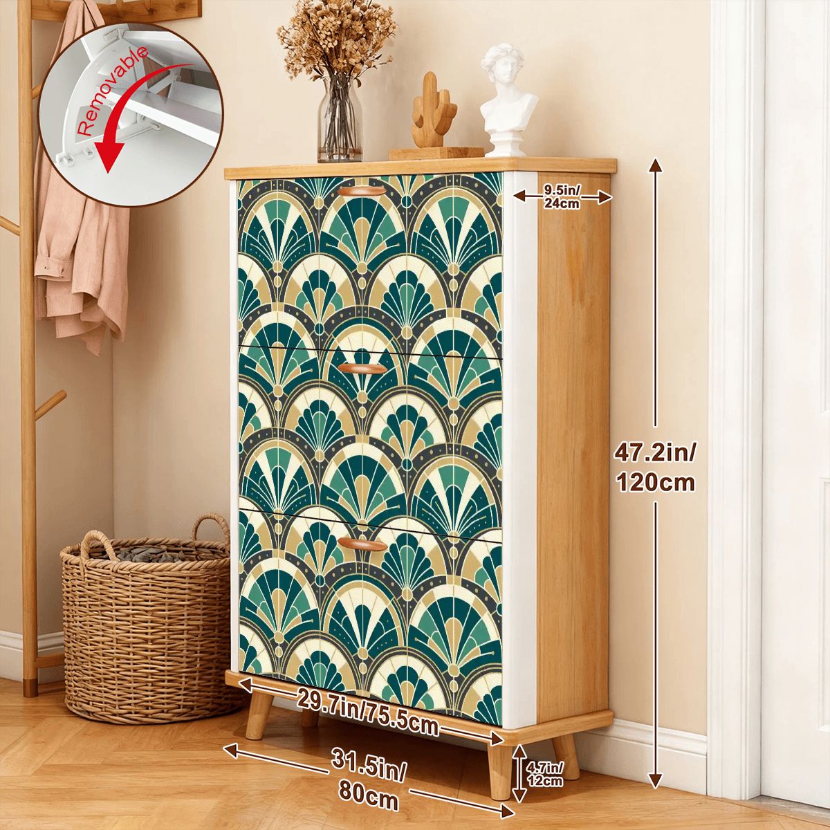 Art Deco Peacock Inspired Shoe Cabinet