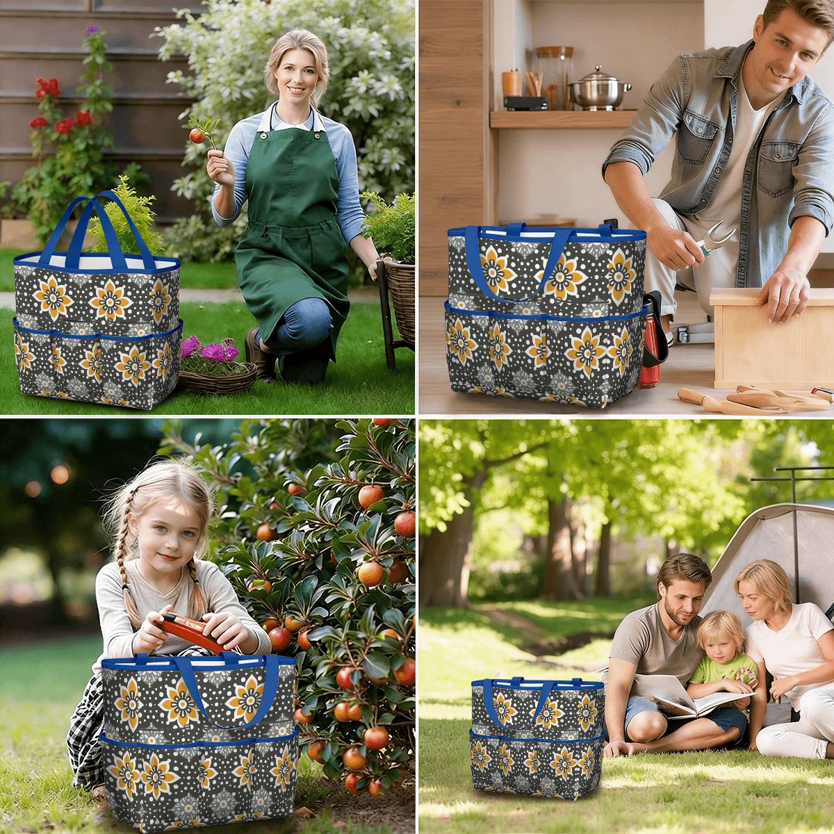 Floral Bohemian Retro Gray Yellow Modern Garden Tool Bag