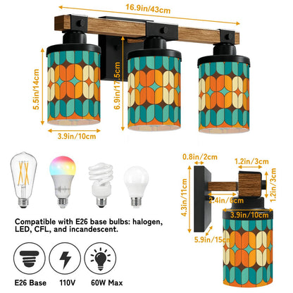 Mid Centruy Modern Geometric Teal Orange, Vanity Light Fixture - Mid Century Modern Gal