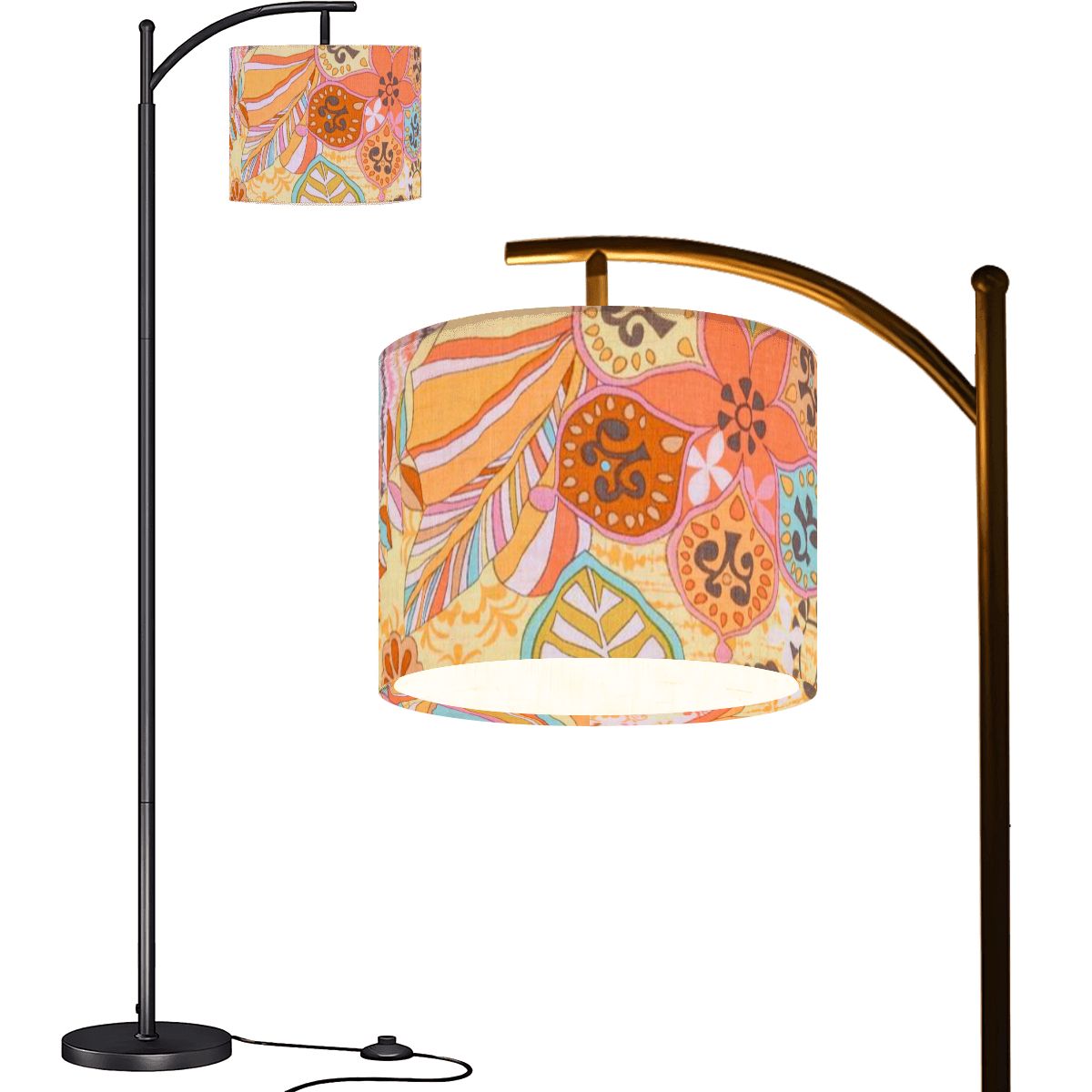 Flower Power Vintage 70s Florals Mid Mod Arc Floor Lamp - Mid Century Modern Gal