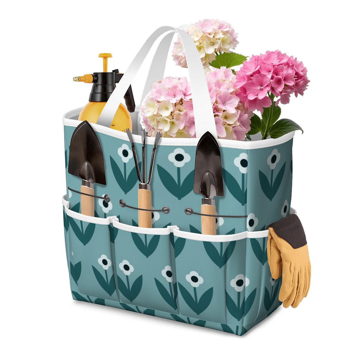 Scandinavian Teal Floral Mid Century Modern Garden Tool Bag - Mid Century Modern Gal