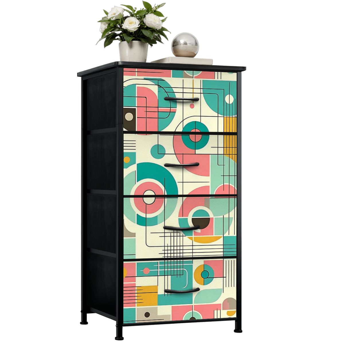 Mid Century Modern Bauhaus Designed Pink, Teal, Yellow 4-Drawer Dresser - Mid Century Modern Gal