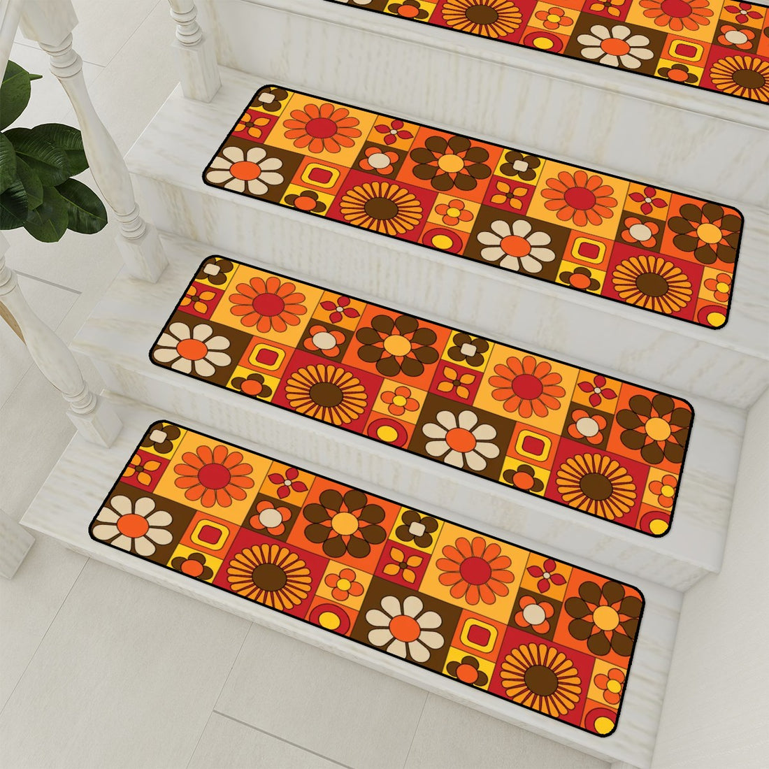 Retro 70s Groovy Mod Flower Hip Mid Century Modern Non Slip Carpet for Stairs Treads - Mid Century Modern Gal