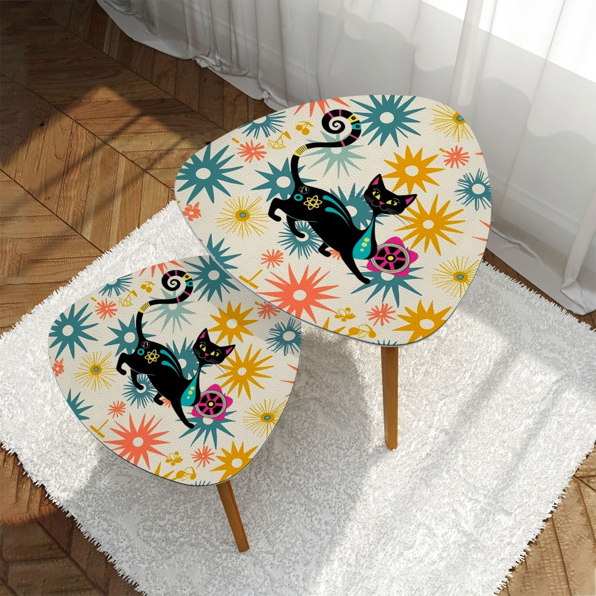 Atomic Retro Black Cat, Starburst, Mid Century Modern Kitsch Nesting Tables - Mid Century Modern Gal