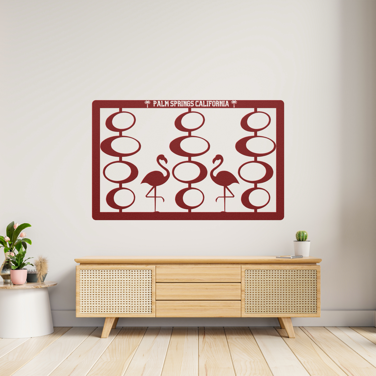 Palm Springs California Mid Century Modern Wall Art, 50s Flamingos Kitschy Metal Wall Art - Mid Century Modern Gal