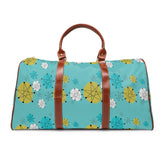 Atomic Cat Design, Fransican Starburst, Retro Mid Mod Aqua Blue Travel Bag Bags 20" x 12" / Brown Mid Century Modern Gal