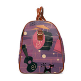 Atomic Jazzy Music Cats, Retro Mid Century Modern Purple Travel Bag Bags 20" x 12" / Brown