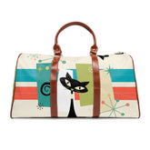 Mid Century Modern Atomic Kitty Cats, Kitschy Mod Waterproof Travel Bag Bags 20" x 12" / Brown